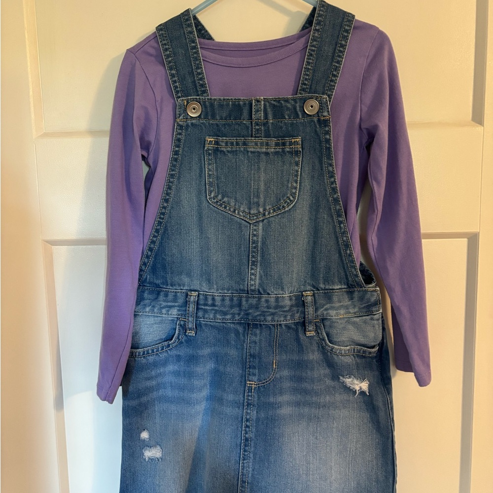 Children’s Place Denim Overall Dress with Purple Top